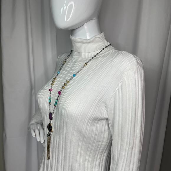 Chico's long pendant necklace mixed metals silver tone signed costume jewelry - Picture 9 of 13